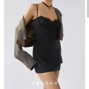 UO Brenna Mesh black bustier mini dress